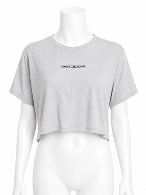 Tommy Hilfiger Tommy Jeans Gray Crop Top T-Shirt Embroidered Logo Boxy Medium